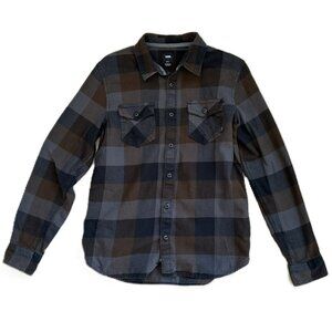 Vans Plaid Shirt Men's Small Off the Wall Tailored Fit Brown Gray Box Flannel
